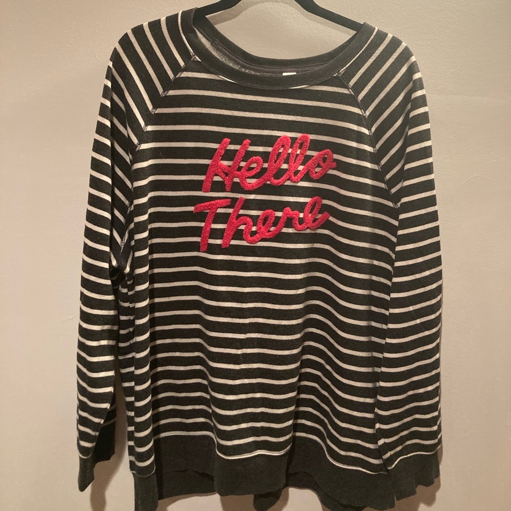 COPY - Old Navy Women’s XXL Hello There black white pink striped sweatshirt